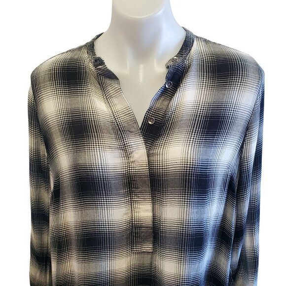 Rock & Republic Black White Plaid Grunge Punk Long Sleeve Tunic Shirt Large - Picture 2 of 11